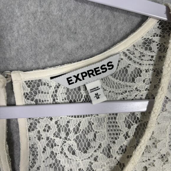 90s Express Top Medium Cream Lace Sheer Coquette Romantic Feminine Delicate - Picture 4 of 9